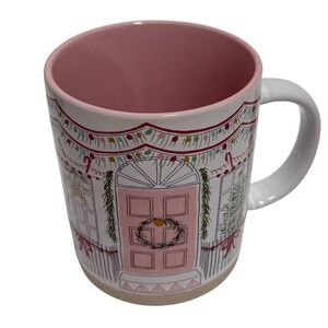 Prima Design Christmas Mug Pink Door Wreath Holiday Ceramic‎ Coffee Cup White